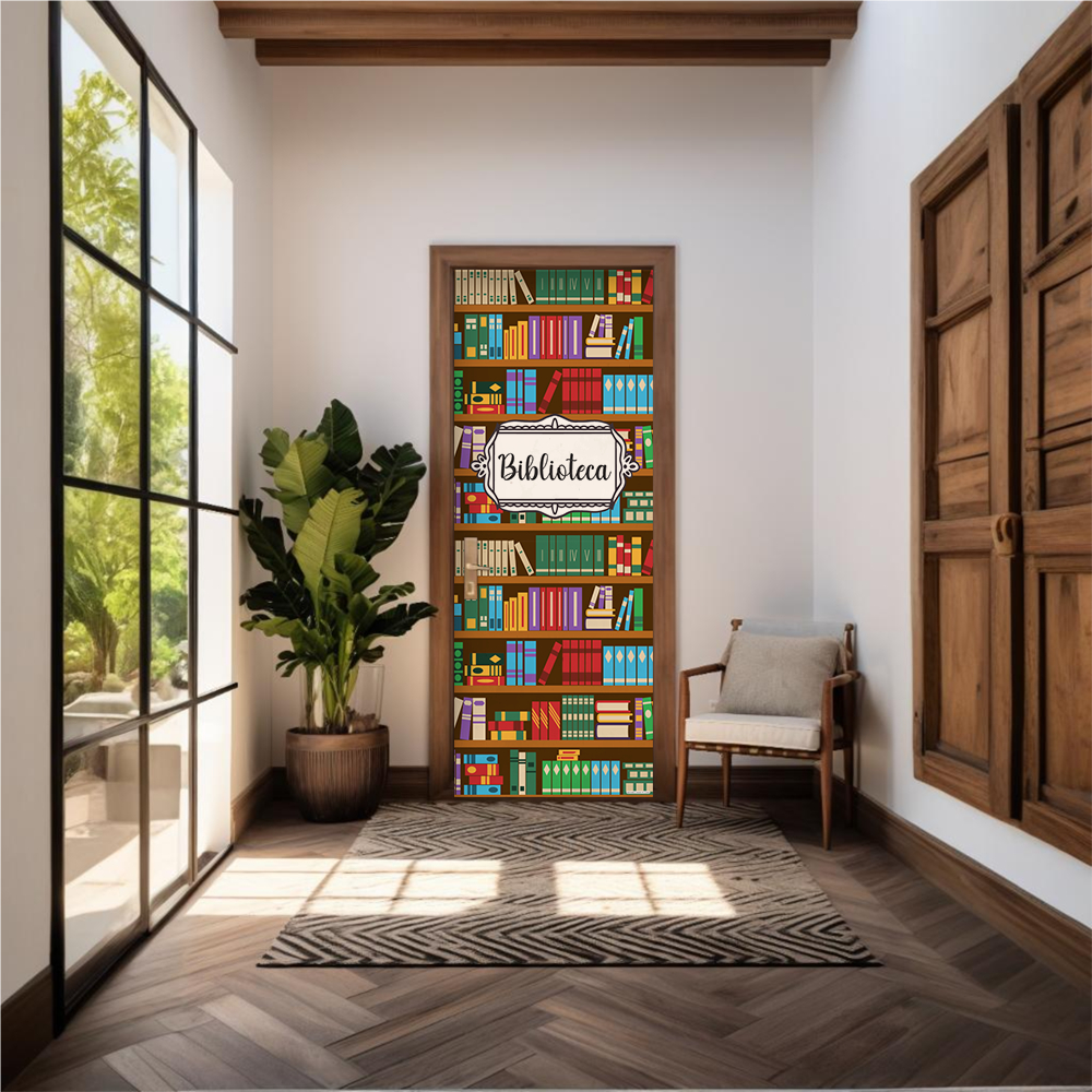 Capa De Porta Em Tecido Sublimado 2,0×0,8m C/ Elástico Decoração Tema Biblioteca Escola