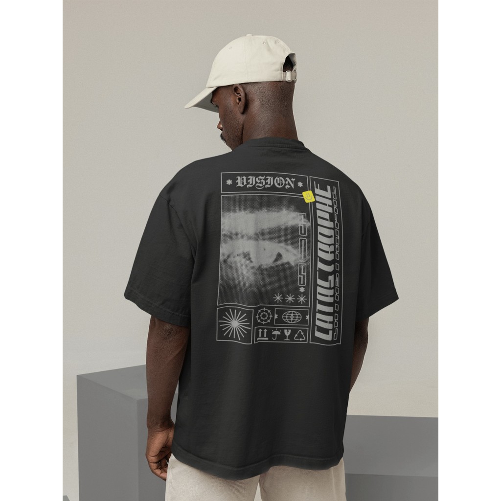 Camiseta Oversize Streetwear Masculino e Feminino 100% Algodão Treino e Dia a Dia Preto e Off Whte E