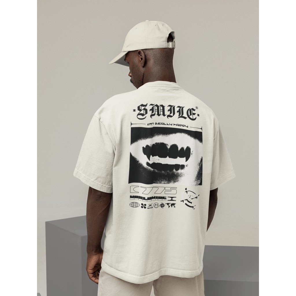 Camisa Camiseta Oversize Streetwear Masculino e Feminino Treino e Dia a Dia Preto e Off Whte Estampa