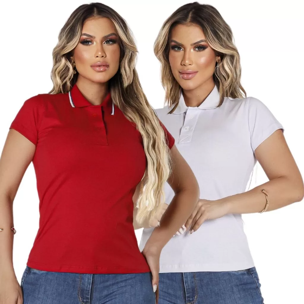 Kit 2 Camisa Gola Polo Feminina T-shirt Social Trabalho Lisa Basica