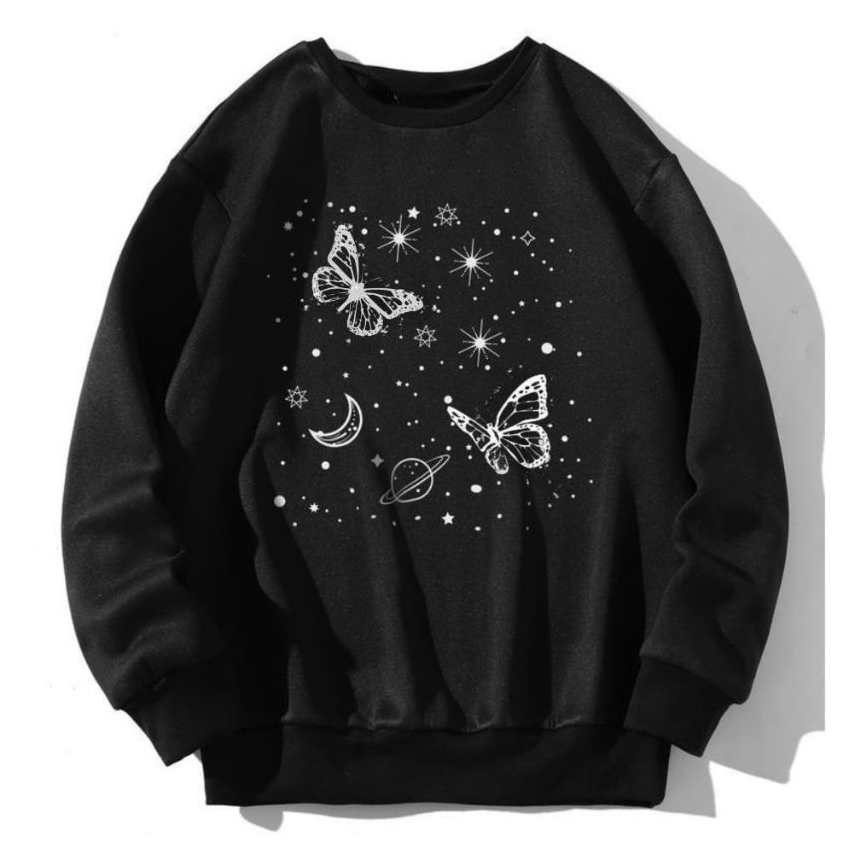 Moletom Gola Redonda Flanelado Estampa Borboletas Style Moda Winter Tecido Algodão Premium Aesthetic