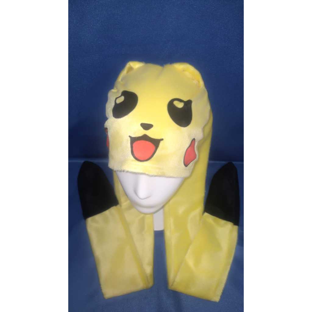 Touca do Pikachu com Orelhas de Cachecol de 1 metro + chaveiro Pokebola de Brinde