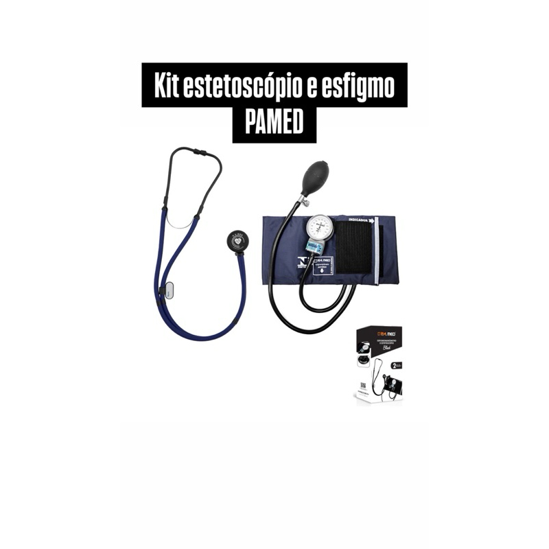 kit Aparelho de Pressão Adulto Nylon Fecho de Contato + Estetoscópio Rappaport Black  P.A. MED Azul