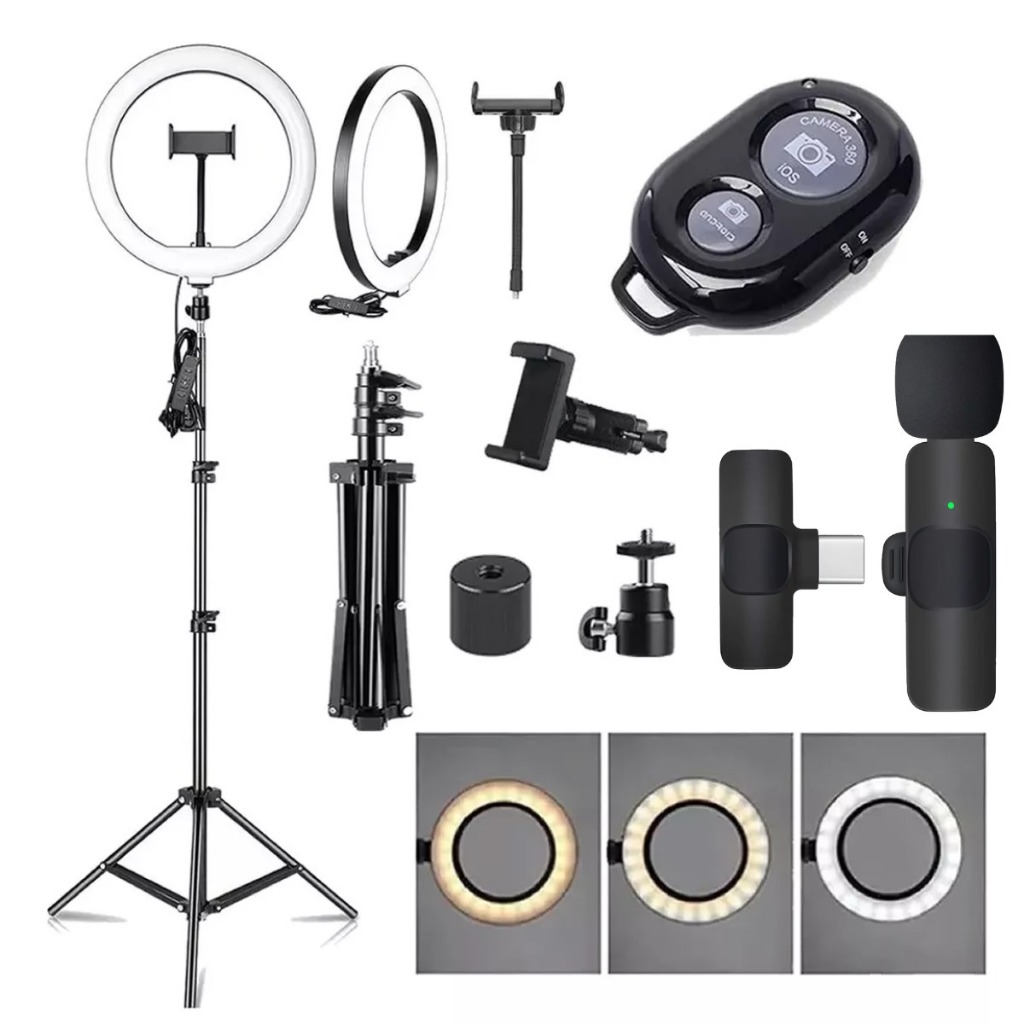 Kit Ring Light Led Tripe + Bt + Microfone Sem Fio iPhone