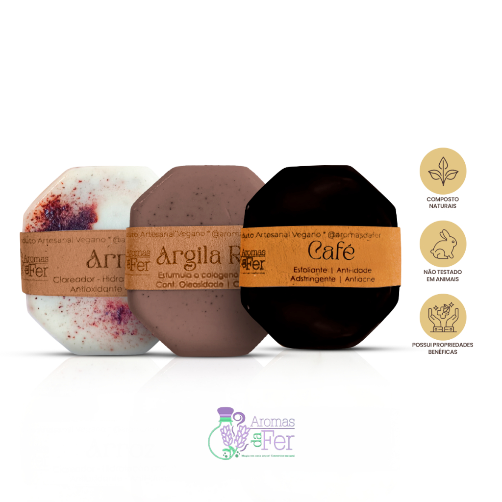 Kit 3 Sabonete Artesanal Clareador Natural Limpeza Profunda Hidratação