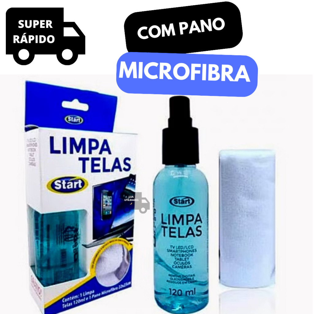Limpador Para Telas 120ml e Pano Microfibra Para Celular Telas Tablet Notebook