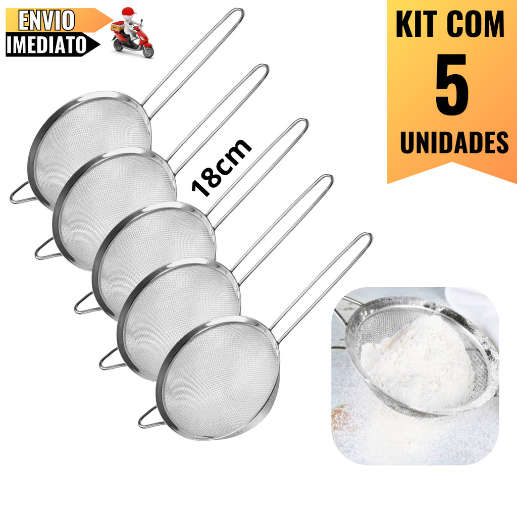 Kit com 5 Peneiras 18cm em Aço Inox  Essencial para Restaurantes, Buffets e Cozinhas Residenciais