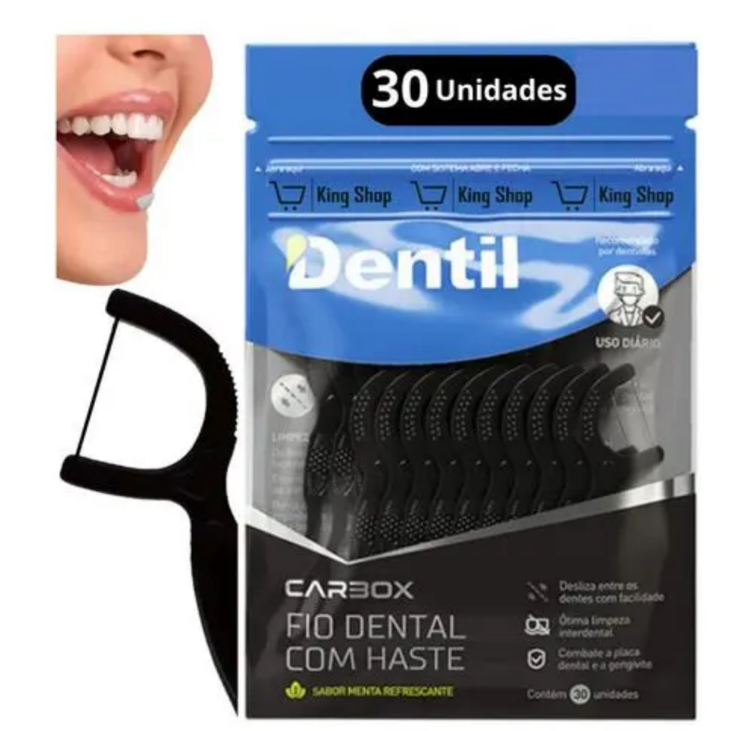 Fio Dental Carbox com Haste 30 Unidades para Higiene Bucal Completa