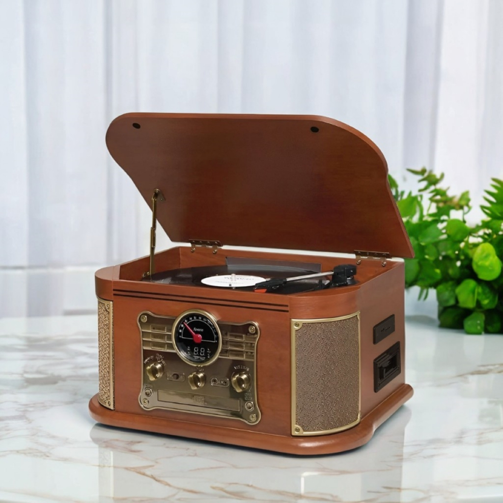 Vitrola Toca Discos De Vinil Antiga Retrô Cassete Bluetooth USB CD MP3 Radiola Som Bivolt Portátil