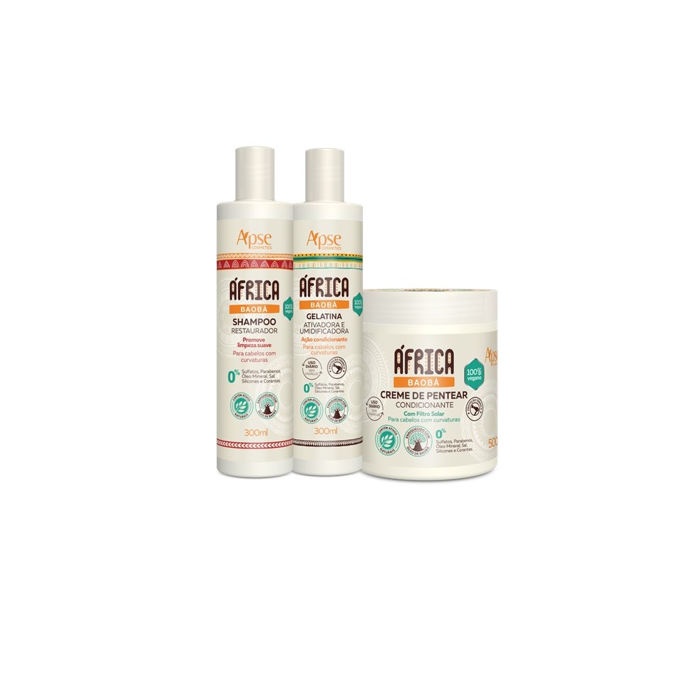 Kit Shampoo 300ml Gelatina 300ml Crm D Pentear 500ml Africa