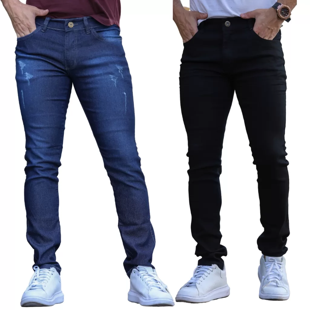 KIT 1 Calça Jeans Preta Skinny e 1 Calça Jeans  Skinny Masculina Moda Casual Trabalho