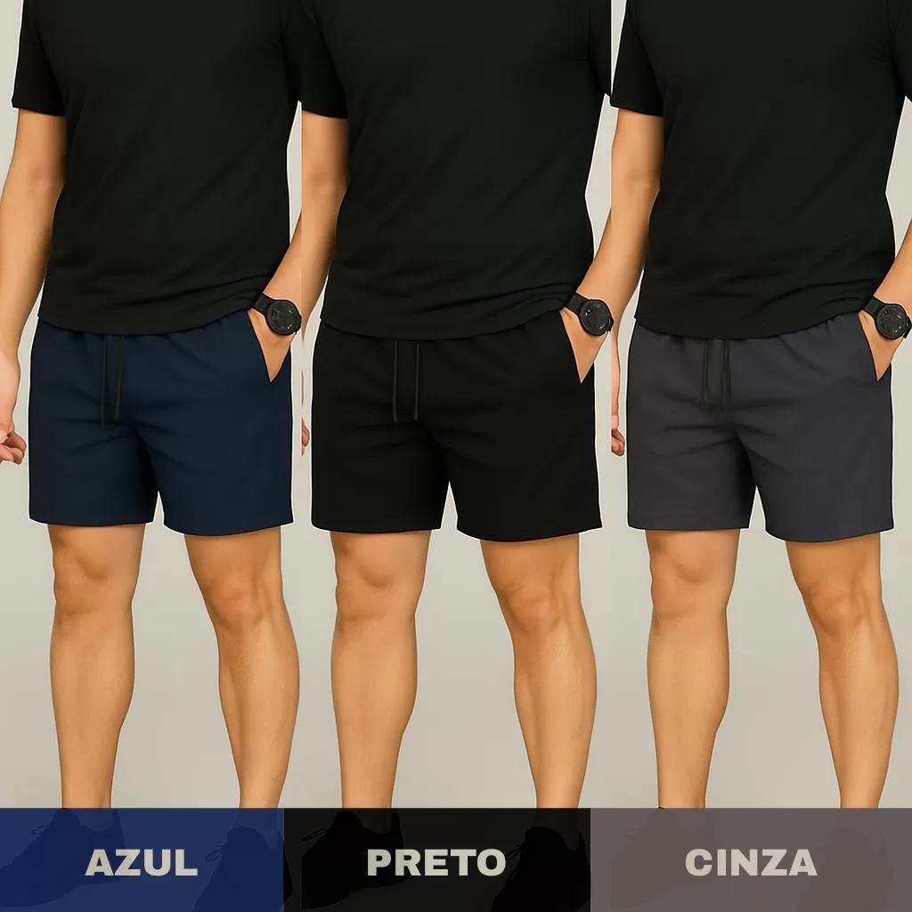 Kit 3 Bermuda Elastano Plus Size P ao G3 Masculina Shorts Academia