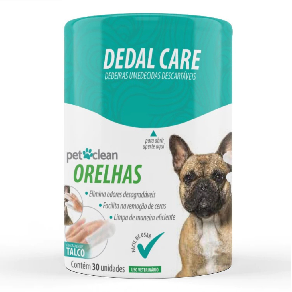 Limpa Orelhas para Cachorros e Gatos Dedeiras Umedecidas Dedal Care Pet Clean 30 unid