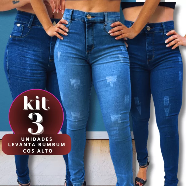 Kit 3 Calças Feminina Skinny Puido Bigode e Clara