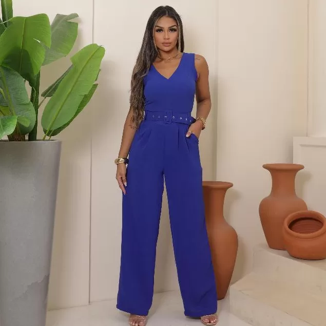 Macacão Alfaiataria Feminino Longo Poliéster Mod