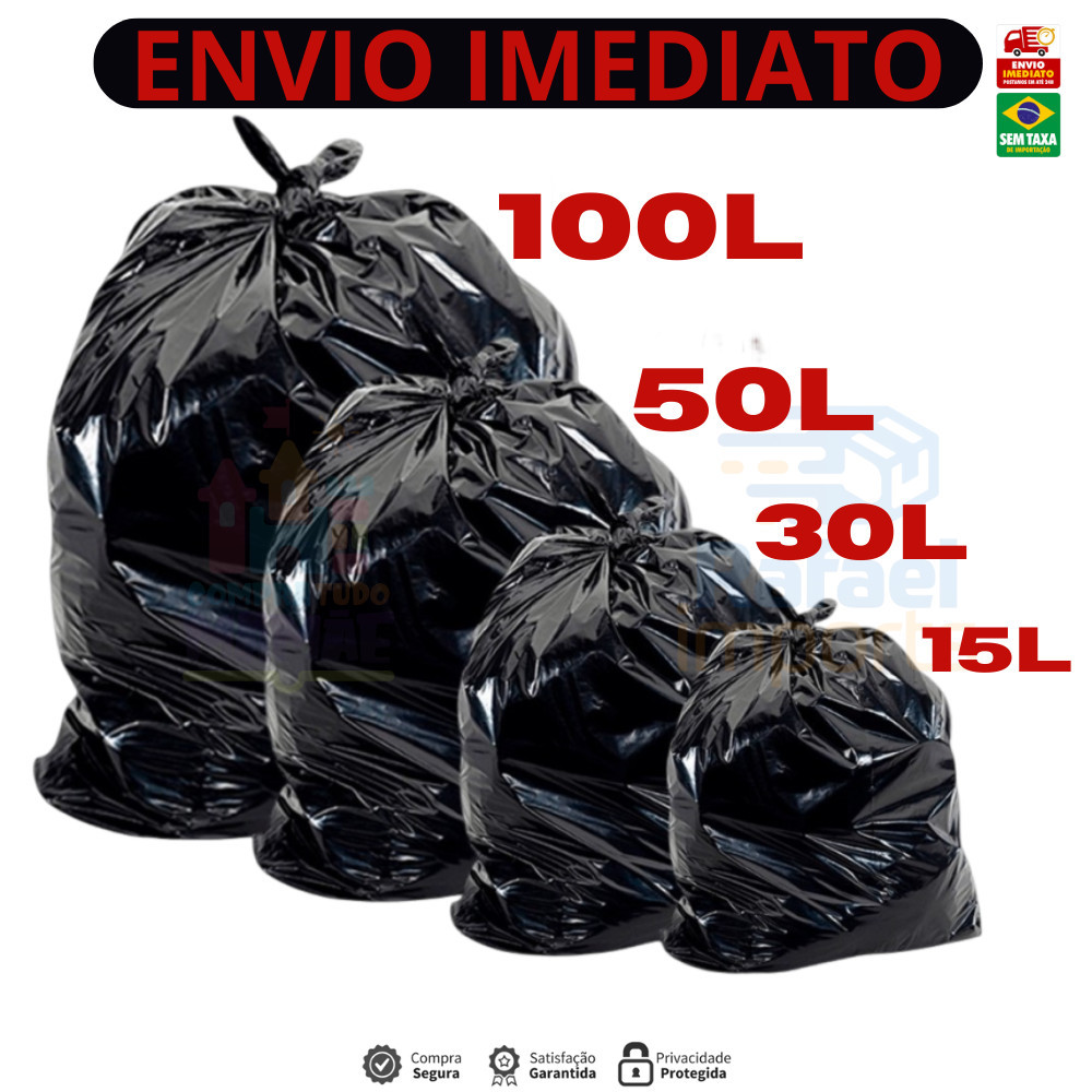 Saco de Lixo resistente com 100 unidades 15/30/50/100 Litros