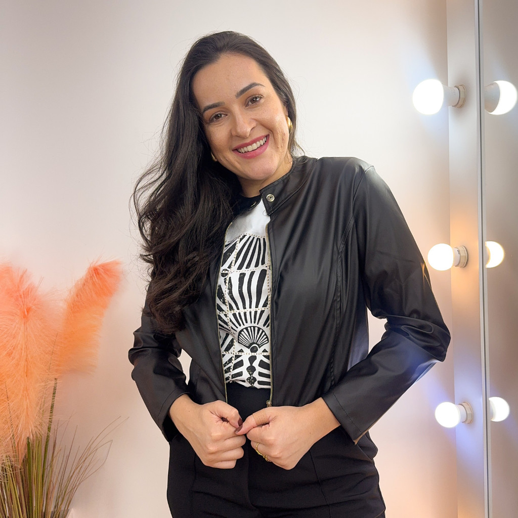 Jaqueta de Courinho Feminina Ziper Couro Sintetico Gola Padre Courino Tendencia Moto Corta Vento