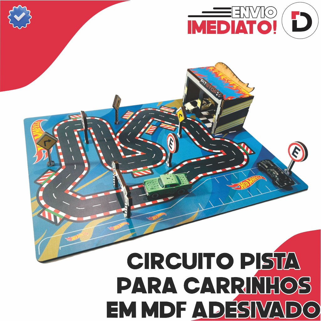 Brinquedo Pista Para Carrinhos Em MDF 3D Adesivado Circuito Carros Estacionamento E Pit Stop