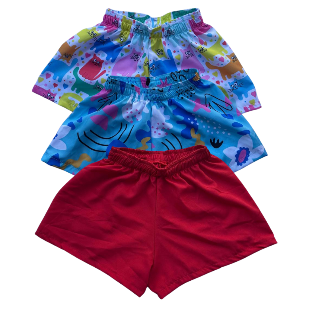 Kit 3 Shorts Bermudas Infantil Menina Moda Praia Piscina Verão Confortável Casual