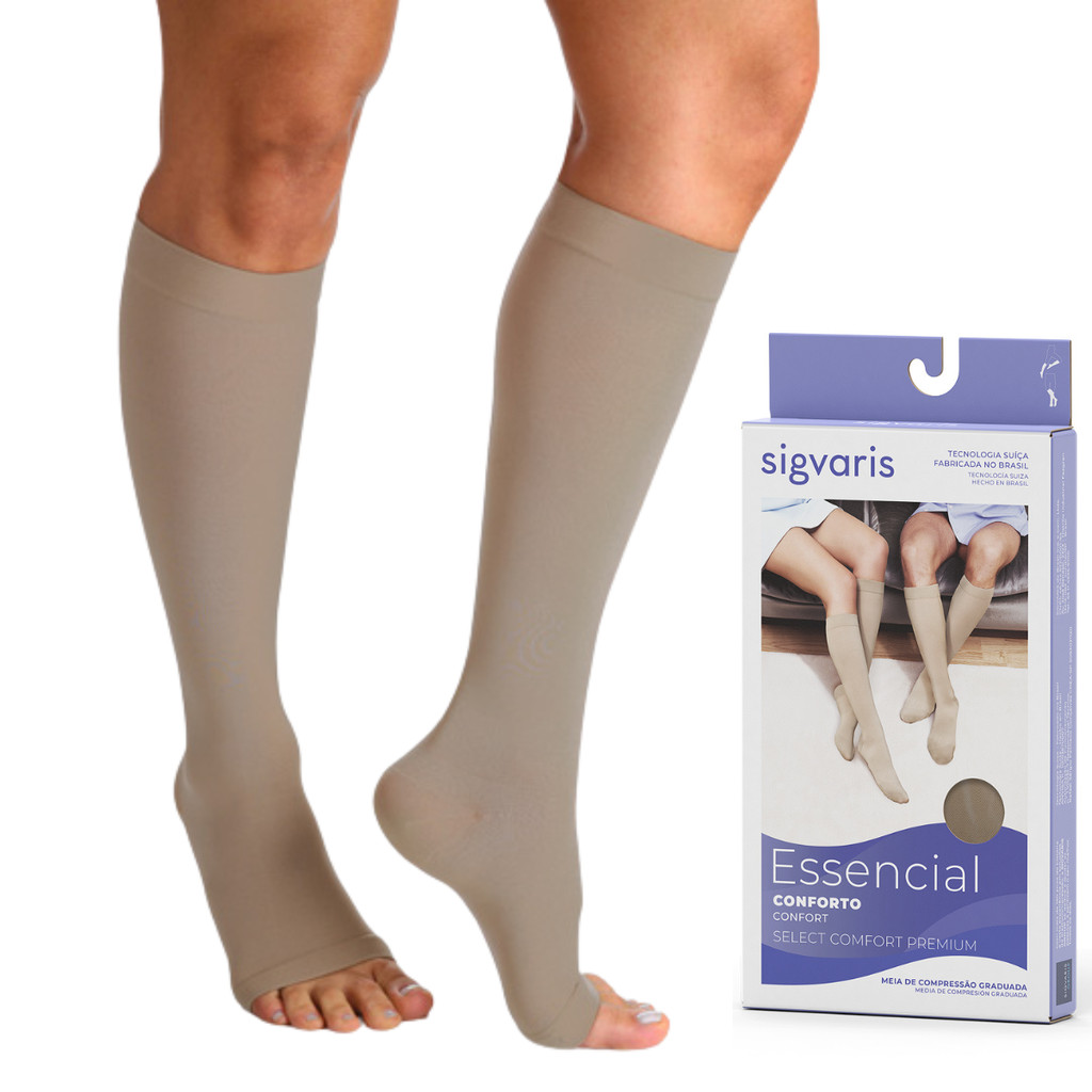 Meia de Compressão 3/4 Panturrilha Ponteira Pé Aberta Par 20-30 mmHg – Sigvaris Select Confort Premi