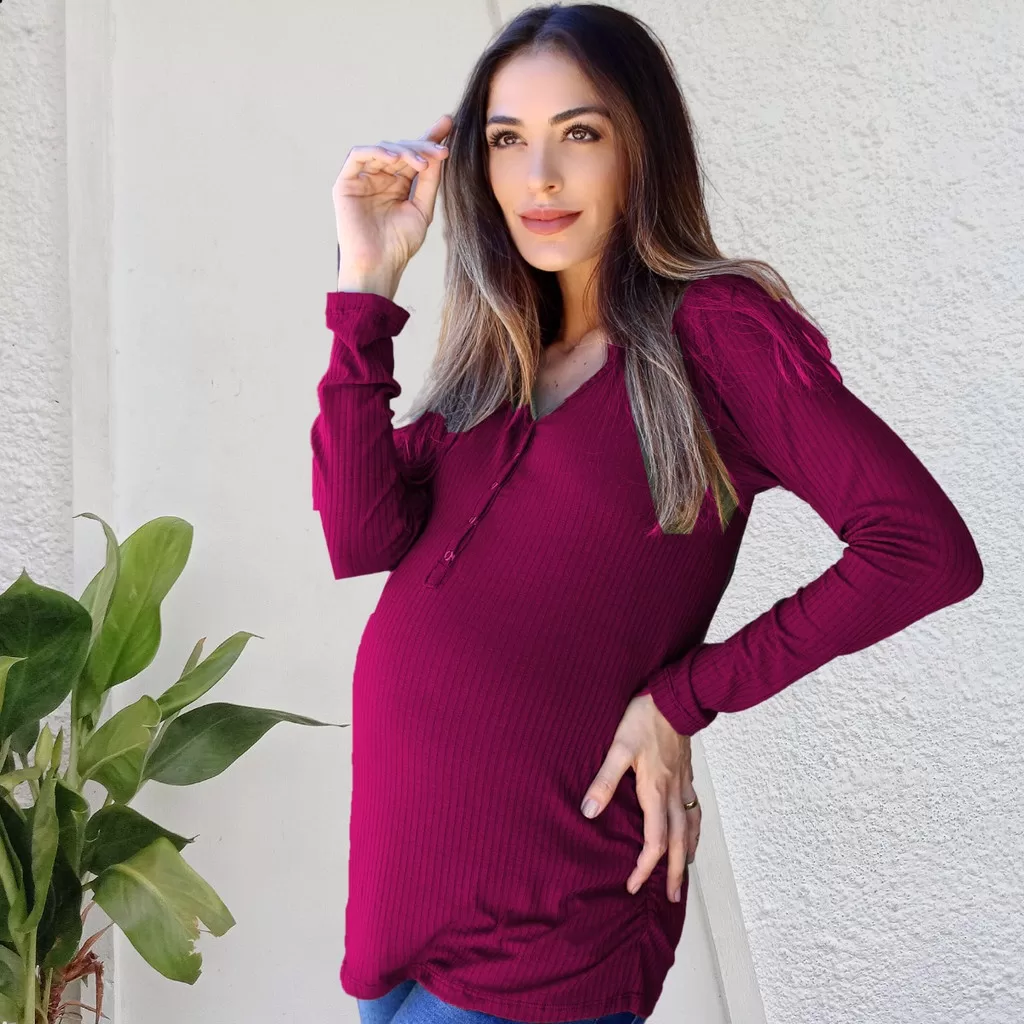 Blusa Amamentação Basica Gestante Canelada