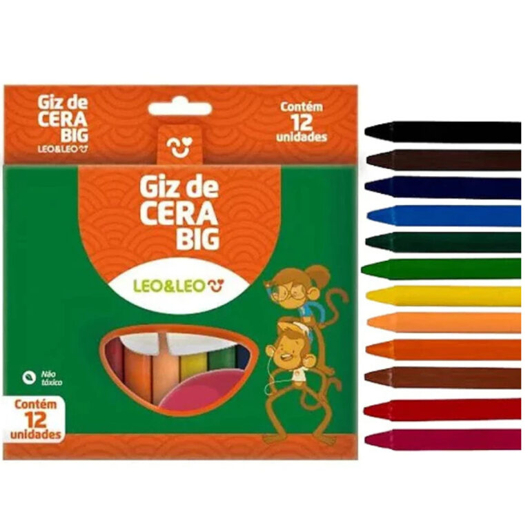Giz De Cera 12 Cores Grosso 10X100Mm – Leoel