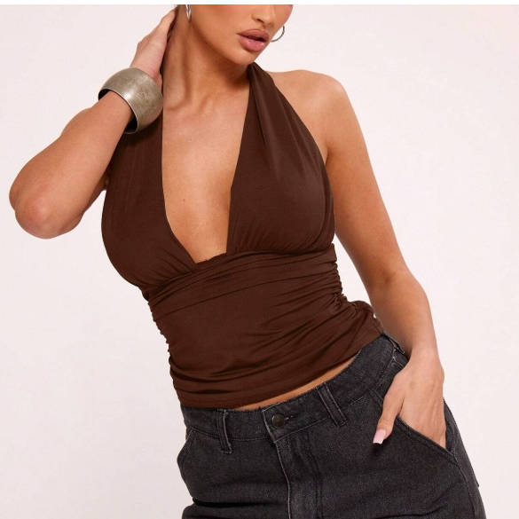 TOP  FRENTE ÚNICA COM DETALHE FRANZIDO AMARRAÇÃ