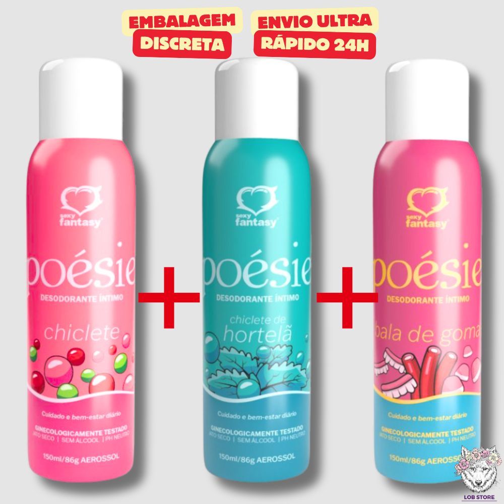 Kit 3un Desodorante Íntimo Poésie 150ml – Bala de Goma + Hortelã + Chiclete Sexy Fantasy – Sexy Shop