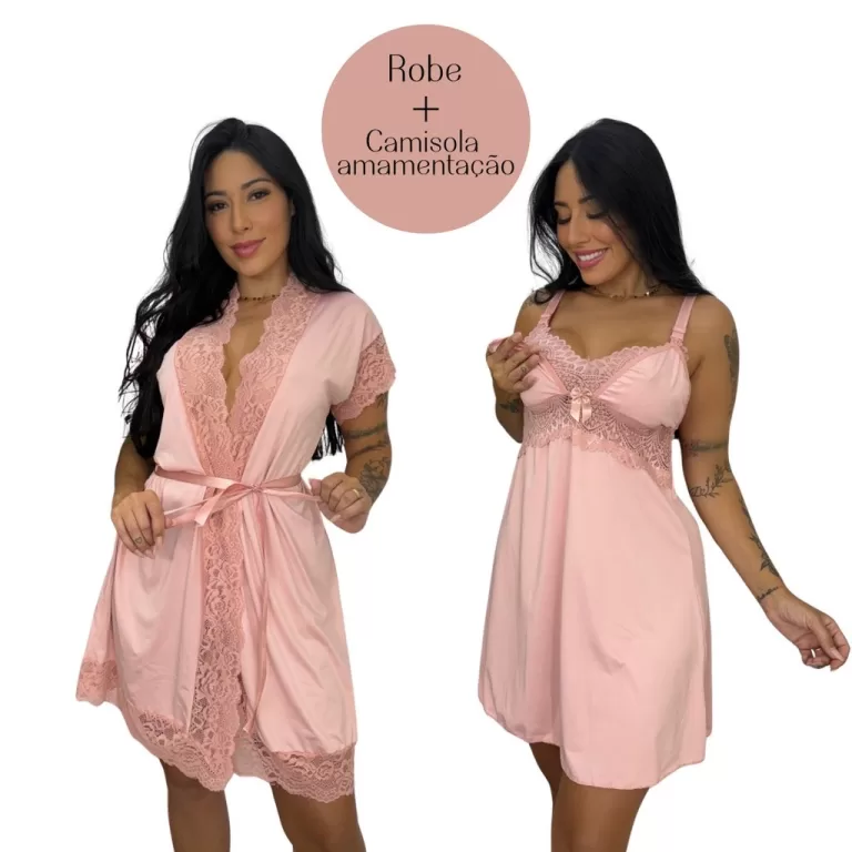 Kit Robe Roupão e Camisola Amamentação Pós Par