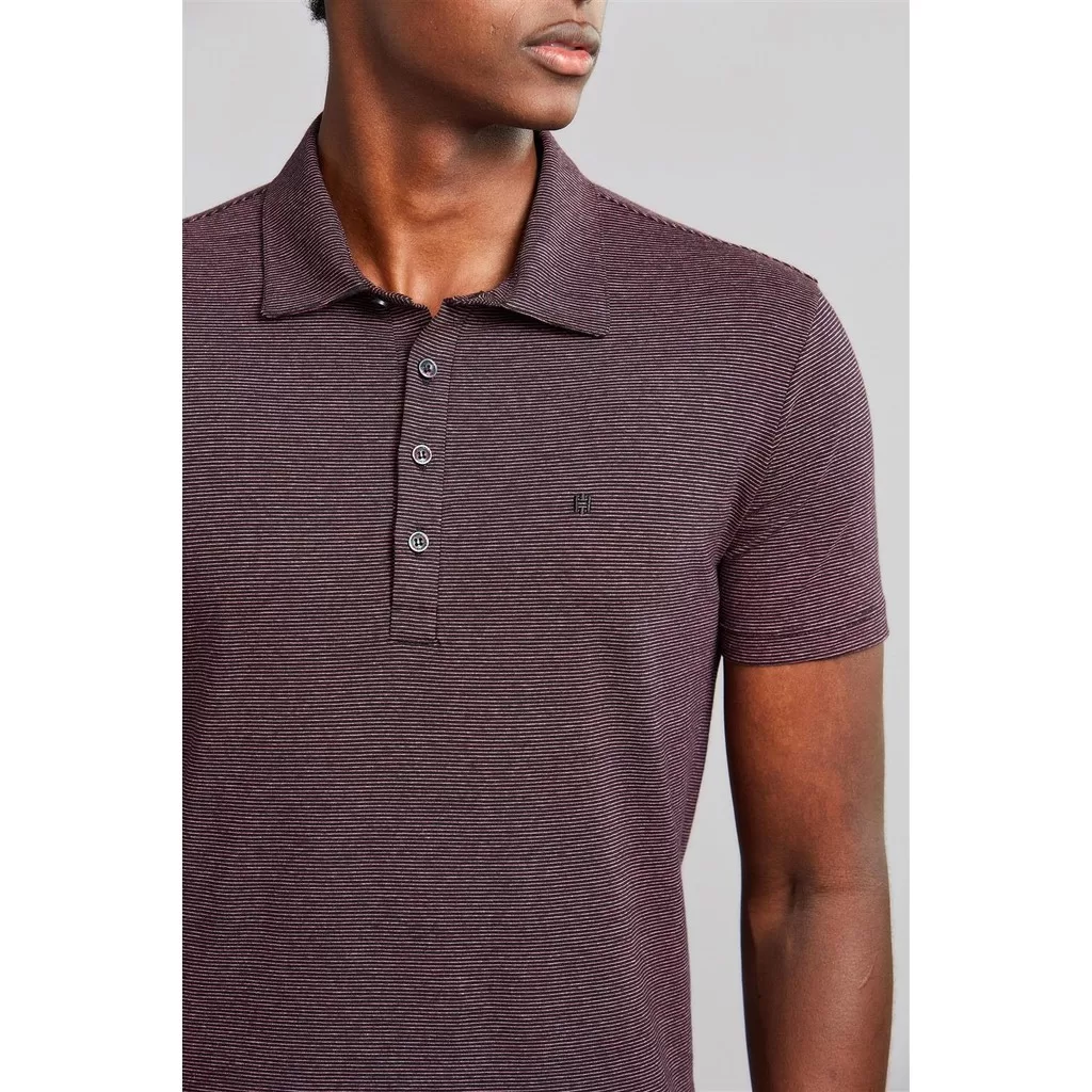 Polo Manga Curta Office Malha Slim Fit – Preto / Vermelho Carmim