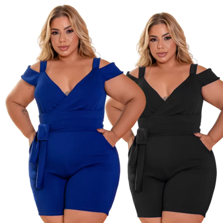 Kit 2 Macaquinhos Plus Size Feminino com Faixa Con