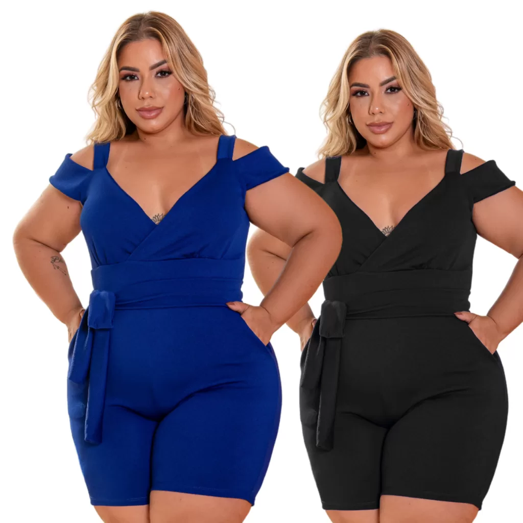 Kit 2 Macaquinhos Plus Size Feminino com Faixa Confortável Modelador e Transpassado GG ao G4