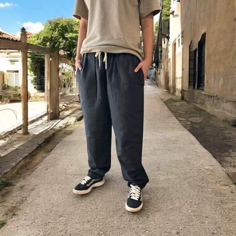 Calça Linho Unissex Baggy Streetwear Masculino De