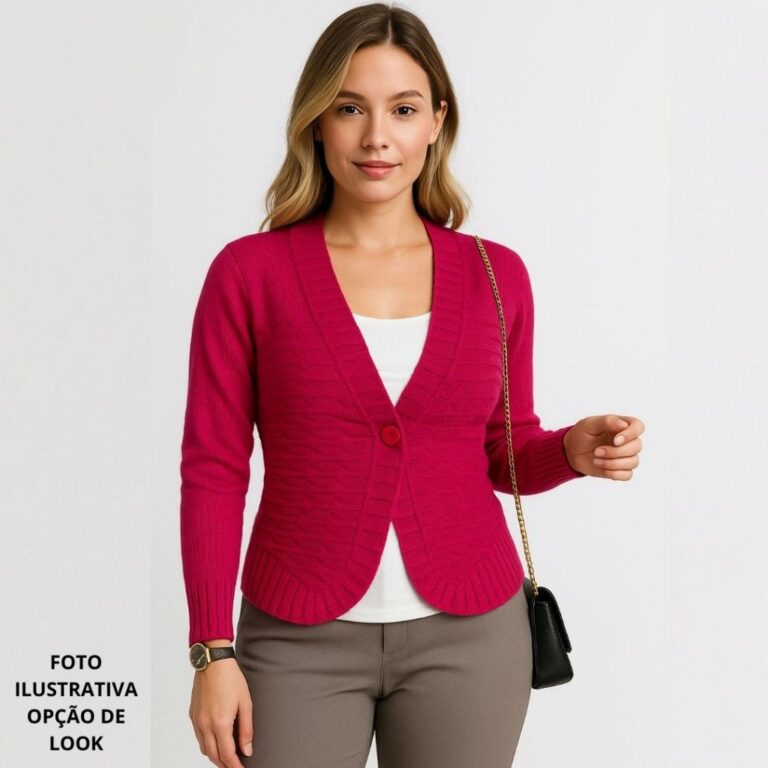 Blusa Blazer Feminina de Lã Tricô Textura Losang