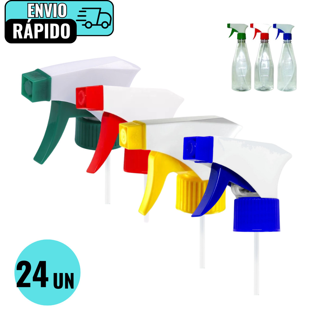 Kit 24 Gatilho Pulverizador Borrifador Spray Manual De Plastico Rosca Universal Multiuso Garrafa Pet