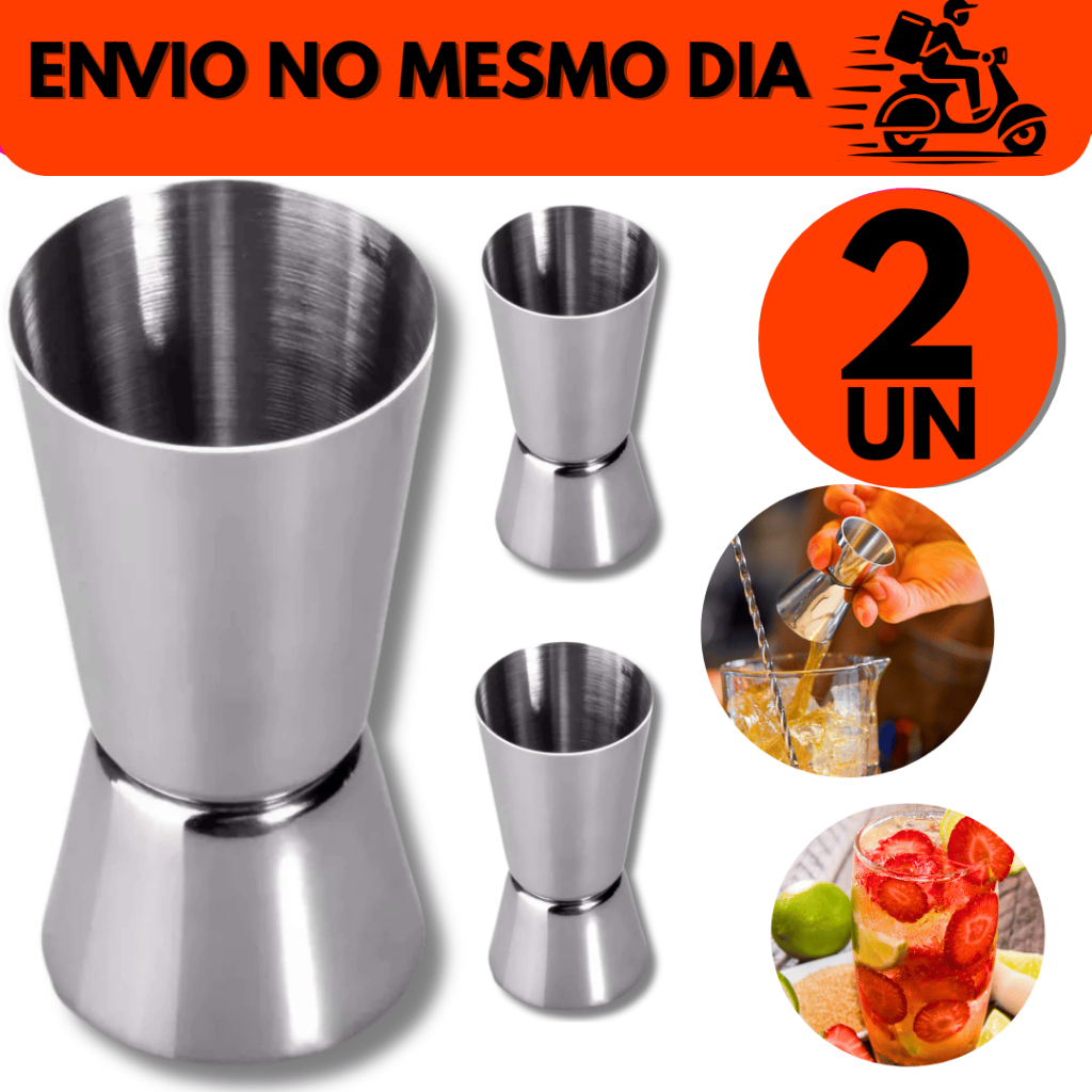 Dosador  Medidor de Bebidas Duplo Barmen Inox, Tamanho 8,5 CM e Medidas 50/25ML