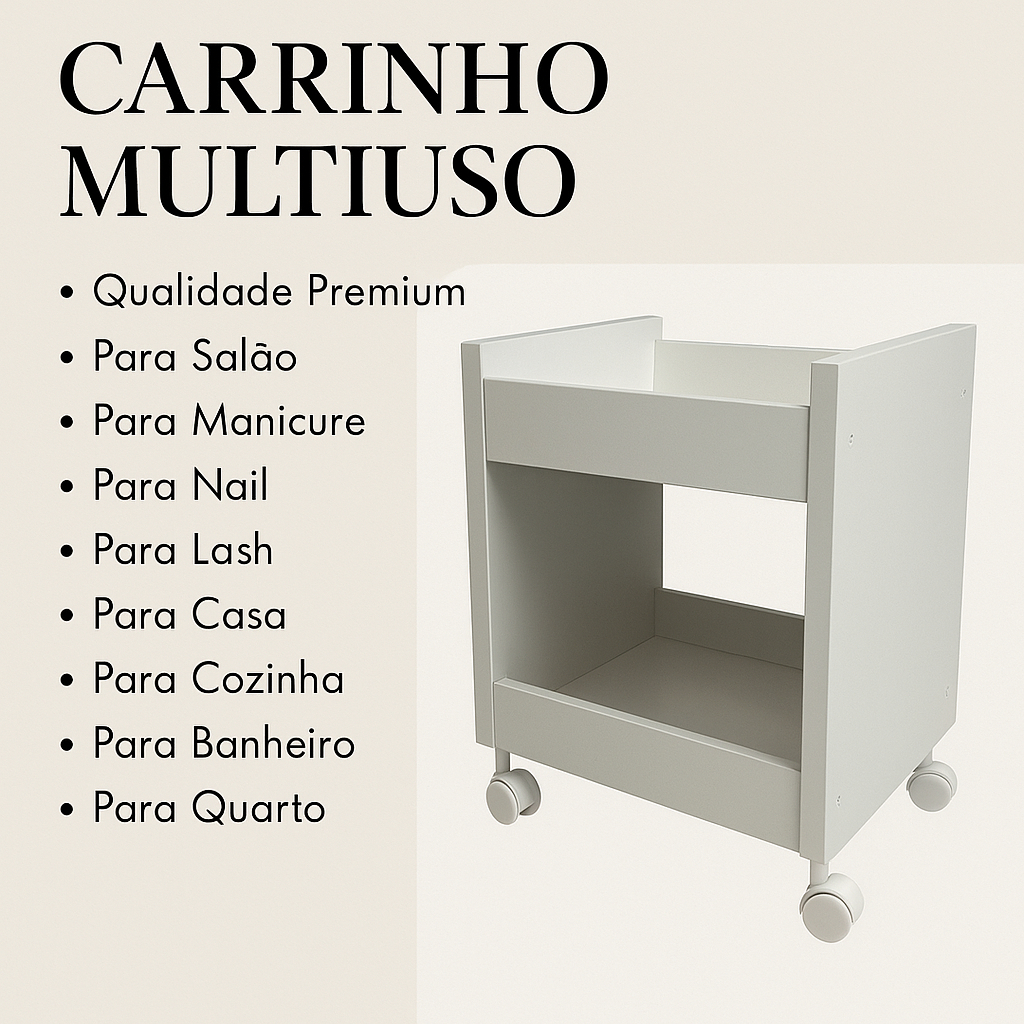 Carrinho Mesinha Auxiliar Salão Multiuso Manicure Criado Mudo Qualidade Premium com Rodinhas
