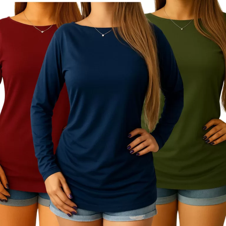 Kit 3 Blusa Blusinha Feminina Manga Longa Long Ves