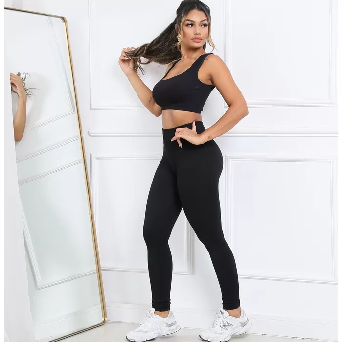 Legging Feminina Sem Costura Canelada Para Academi