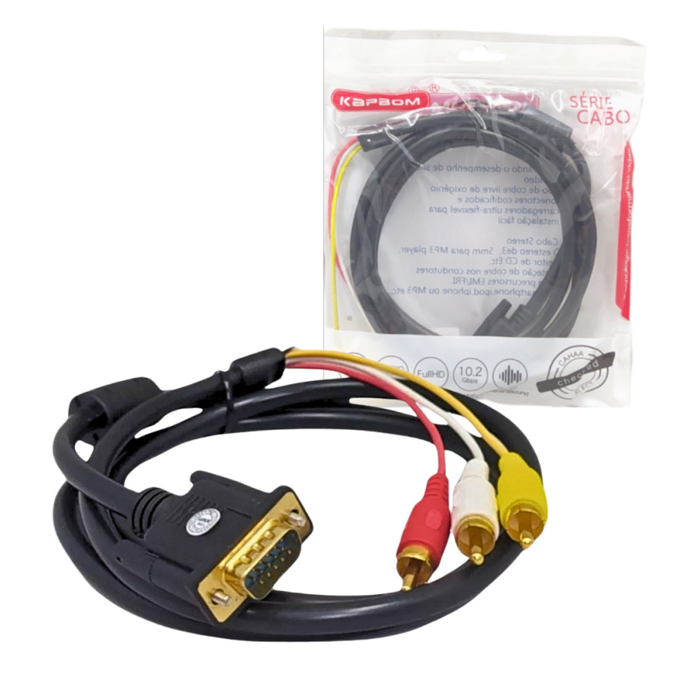 Conexão VGA para 3RCA 1,5m – Kapbom KAP-VGA-3RCA