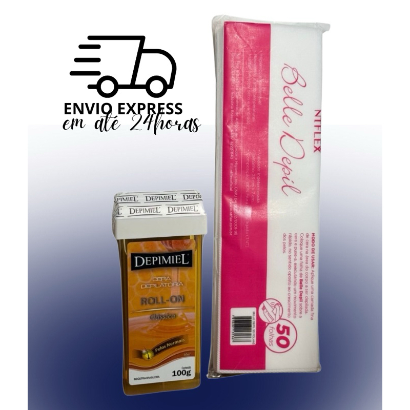 Kit Cera Quente Depimiel Roll-On Mel 100g + Lenço Depilatório 50unid