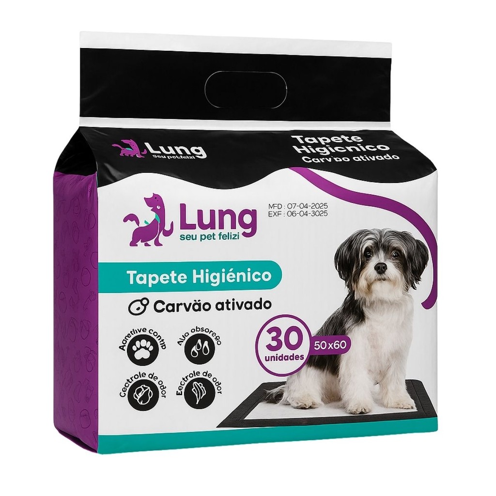 Tapete Higiênico 50x60cm 30 Unidades Carvão Ativado para Cachorro Pet Gel Absorvente Anti Odor