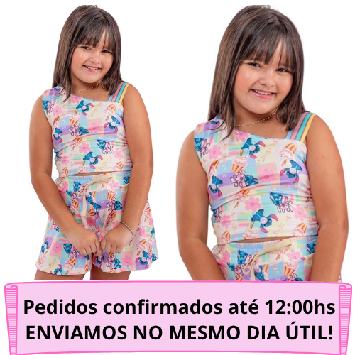 Conjunto Infantil Menina Blusa e Short STITCH Ver