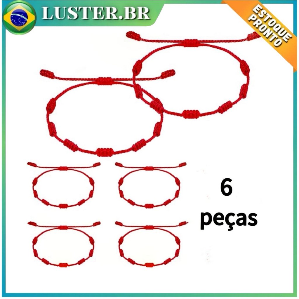 6 peças de pulseiras originais de sete nós da Cabala vermelha, trazem boa sorte, protegem a família