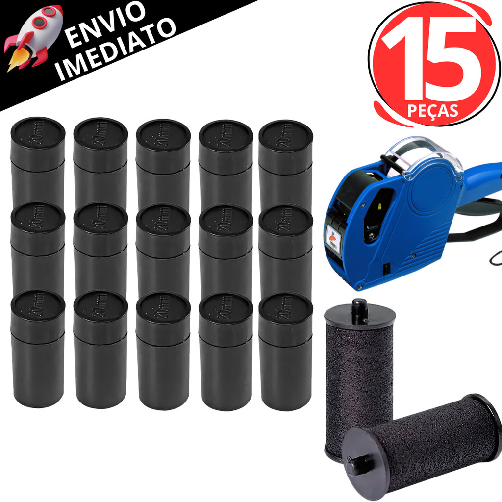 Kit 15 Refil De Tinta Tinteiro Rolete 20mm Para Precificadora Etiquetadora De Preço Manual Universal