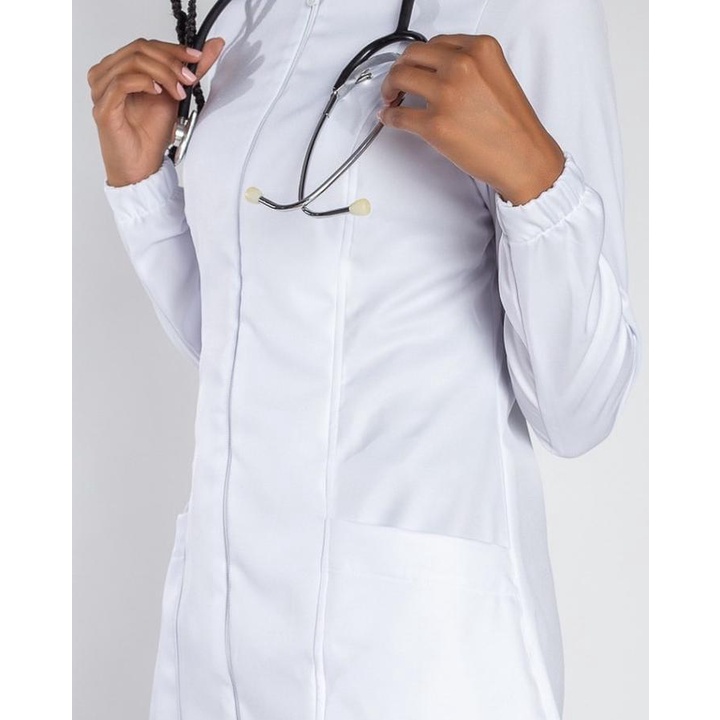 jaleco feminino manga longa  Gabardine branco méd