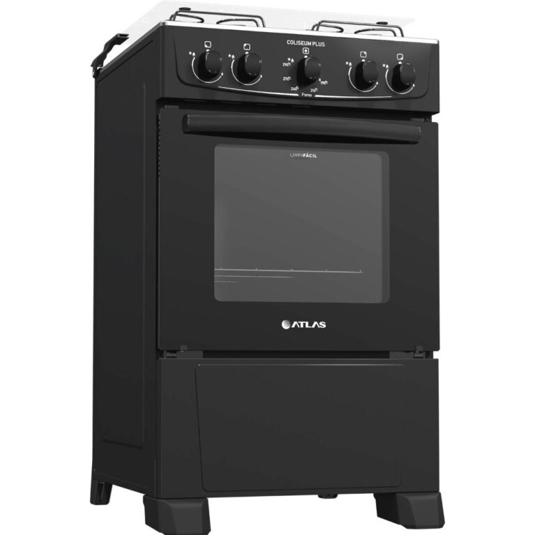Fogão Atlas 4 bocas preto com forno limpa fácil 