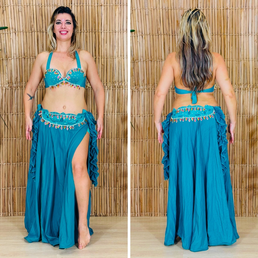 [Liquidação] Dança do Ventre Traje Bordado Completo  – Pronta Entrega – TPCL-468