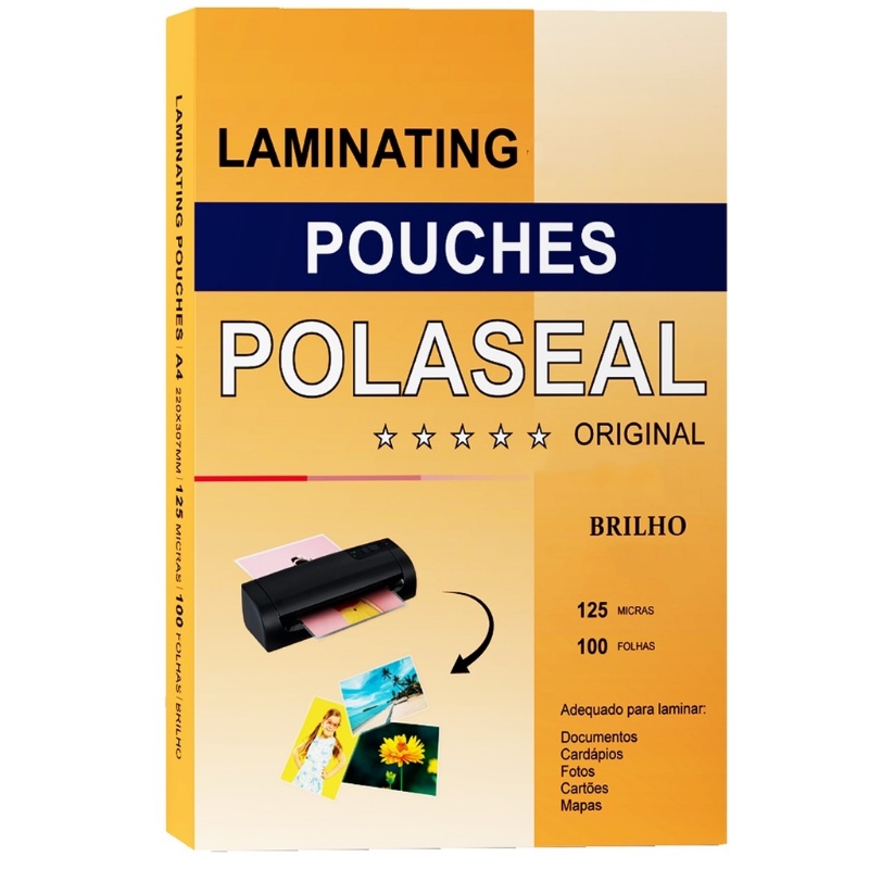 Polaseal Plástico A4 220×307 0.05 100 Folhas Plástico Para Plastificação Com Brilho 125 Micras