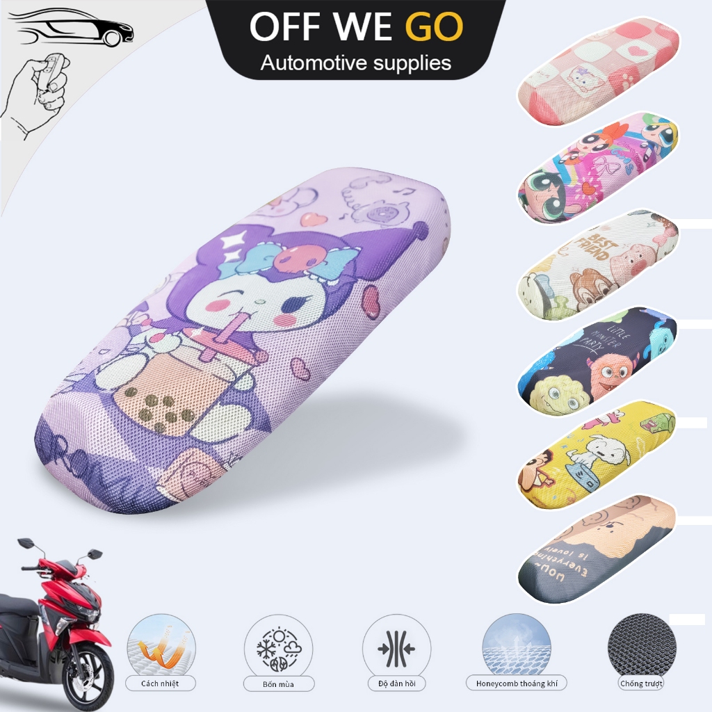 New Cartoon 3D Motocicleta Seat Cover Waterproof Sunscreen Scooter Isolamento Térmico Nylon Elastic